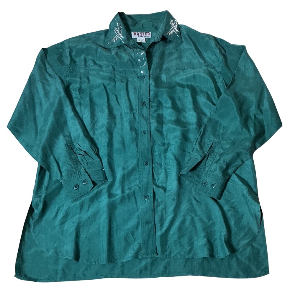 Wanted by Beads Westerncore Womens XS 100% Silk Studded Western Blouse